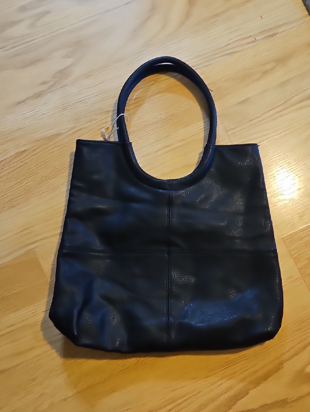 Antik Kraft Black Leather Tote with Round Handles